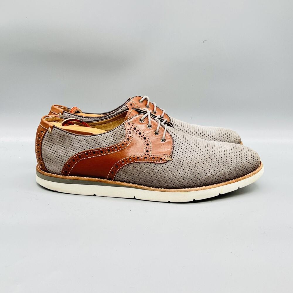 Johnston & Murphy Shoes Mens 10 Gray Suede Perforated Wingtip Sneakers Casual‎